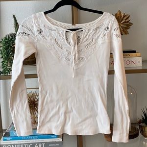{Free People} White/cream lace knit top